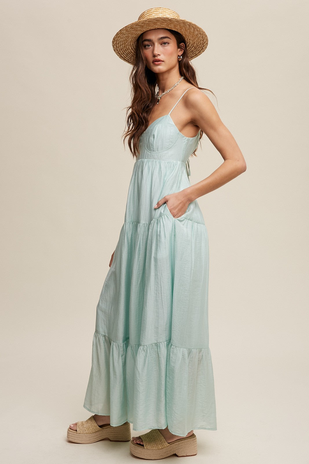 Mint Green Sleeveless Tiered Maxi Dress