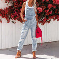 Women's Cropped Ripped Denim Overalls Streetwear Bib Jeans