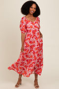 Pink Floral Midi Dress - Elegant Spring Style