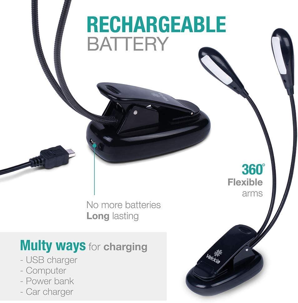 Dual-Gooseneck LED Reading Lamp with Wide-Beam Clip Design