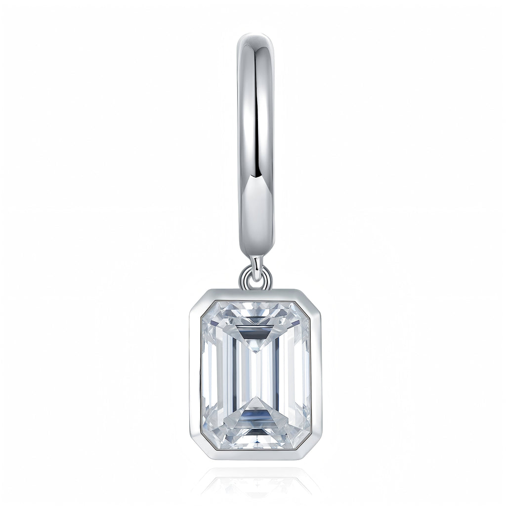 6x8mm emerald cut Moissanite huggie hoop earrings in platinum plated S925 silver