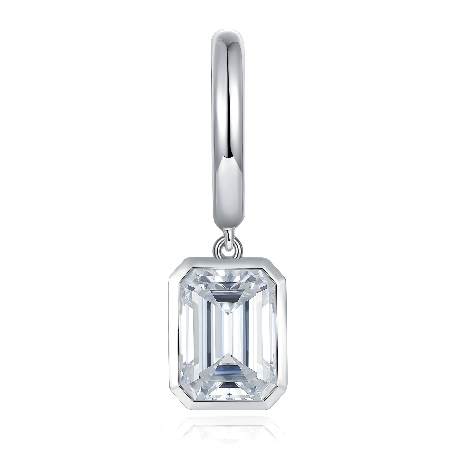 6x8mm emerald cut Moissanite huggie hoop earrings in platinum plated S925 silver