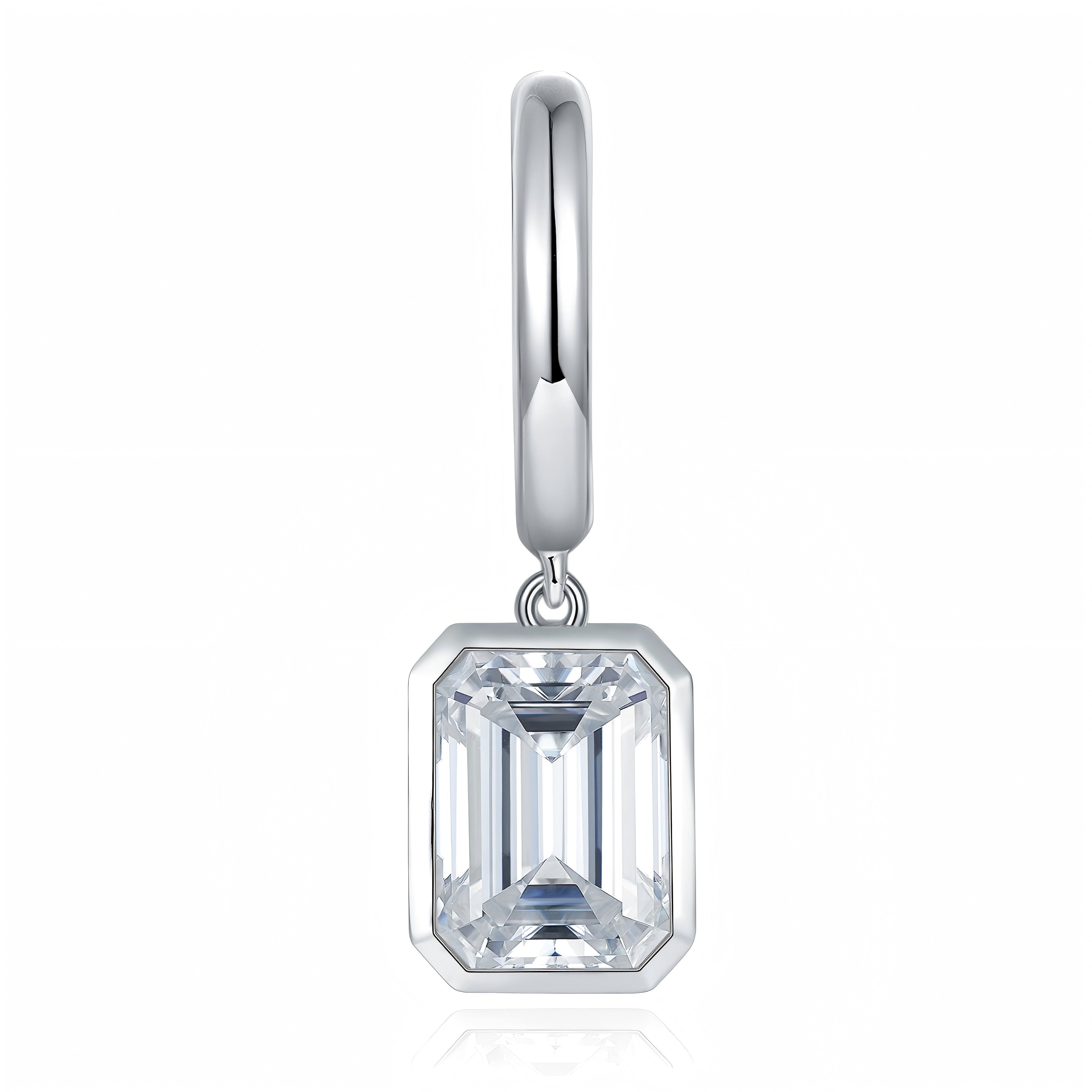 6x8mm emerald cut Moissanite huggie hoop earrings in platinum plated S925 silver