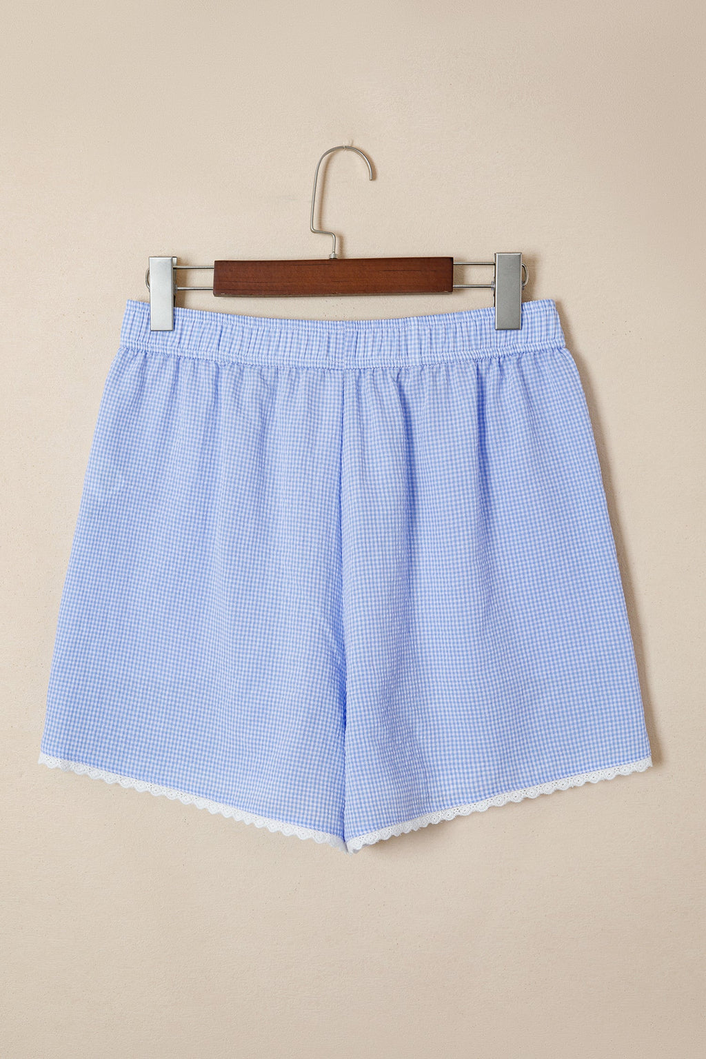 Gingham Plaid Lace Trim Button Boxer Shorts