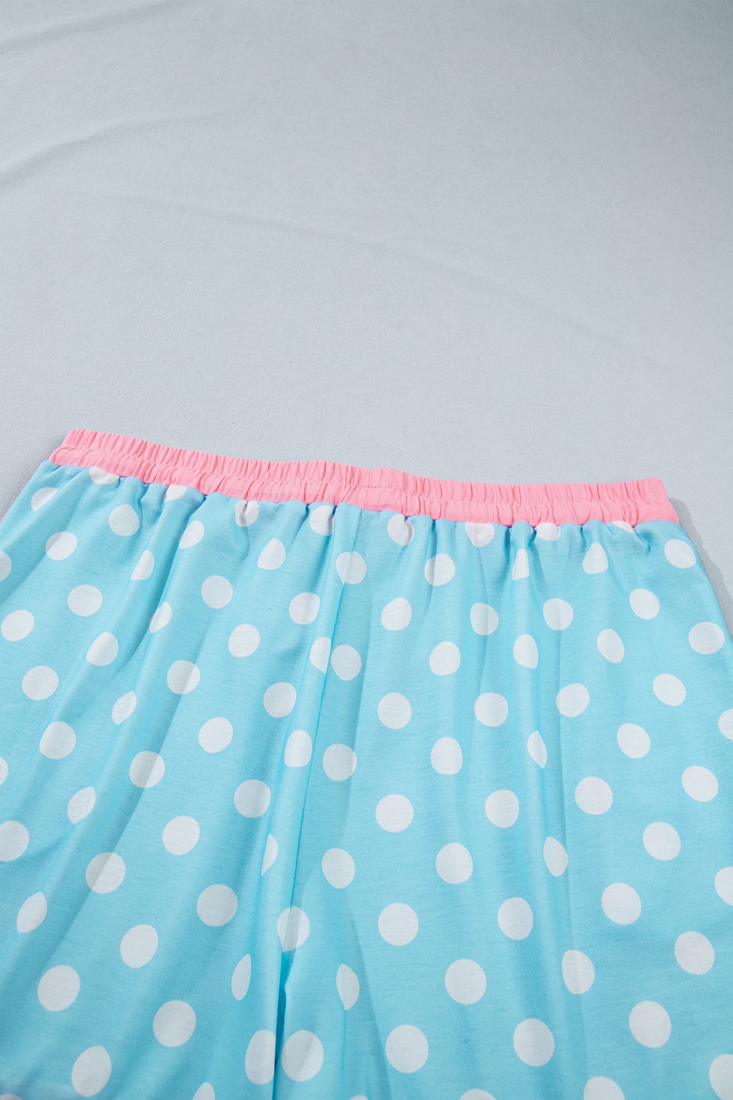Polka Dot Short Sleeve Lounge Set with Pink Trim in Light Blue