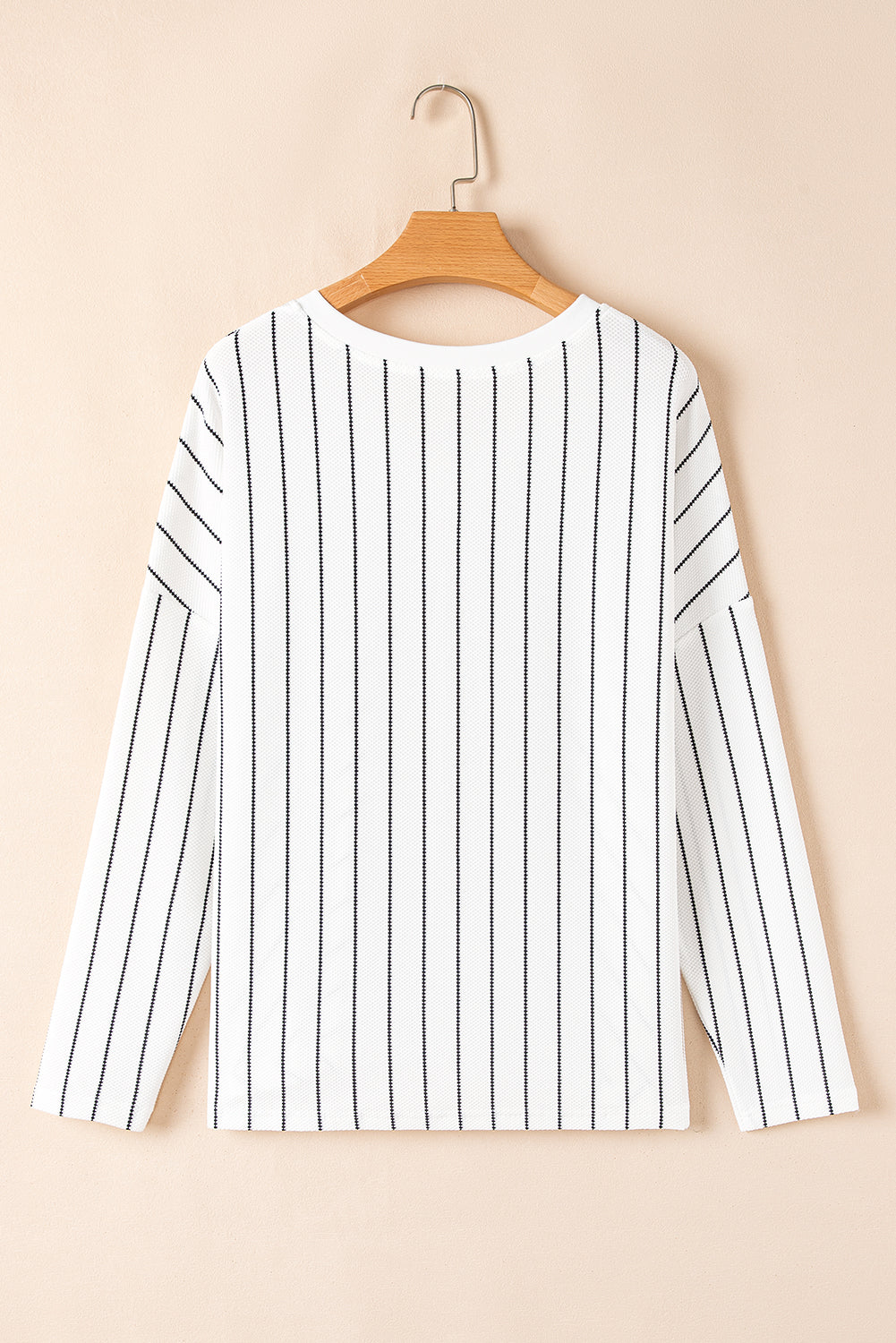 White and Black Striped V-Neck Long Sleeve Casual Top - Image 2