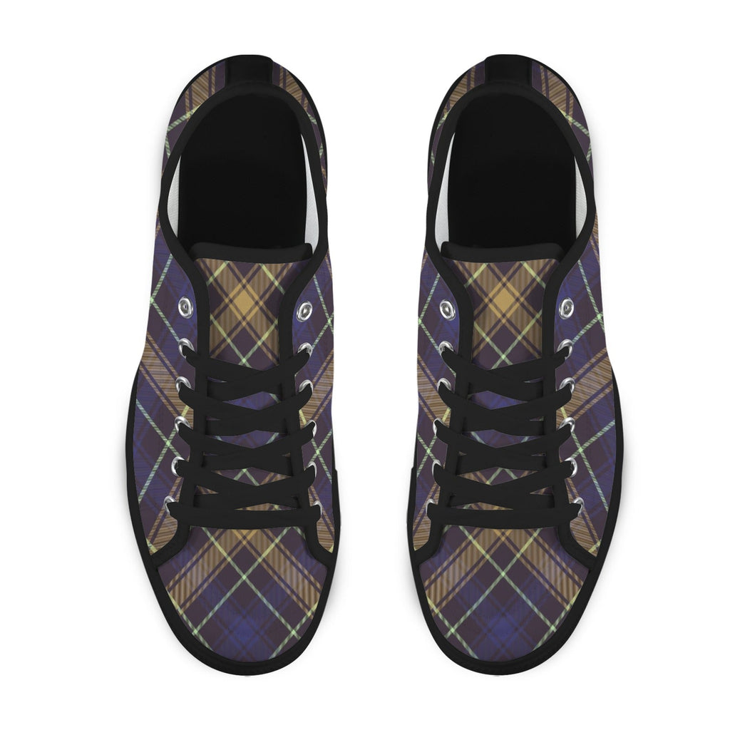 Dark Blue Plaid Low Top Canvas Sneakers for Women - Image 2