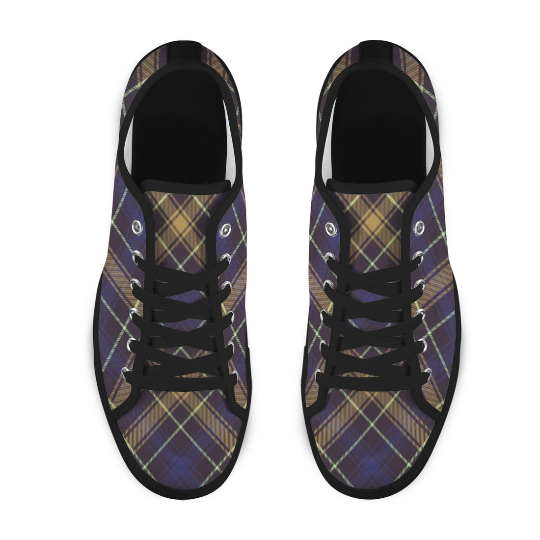 Dark Blue Plaid Low Top Canvas Sneakers for Women - Image 2