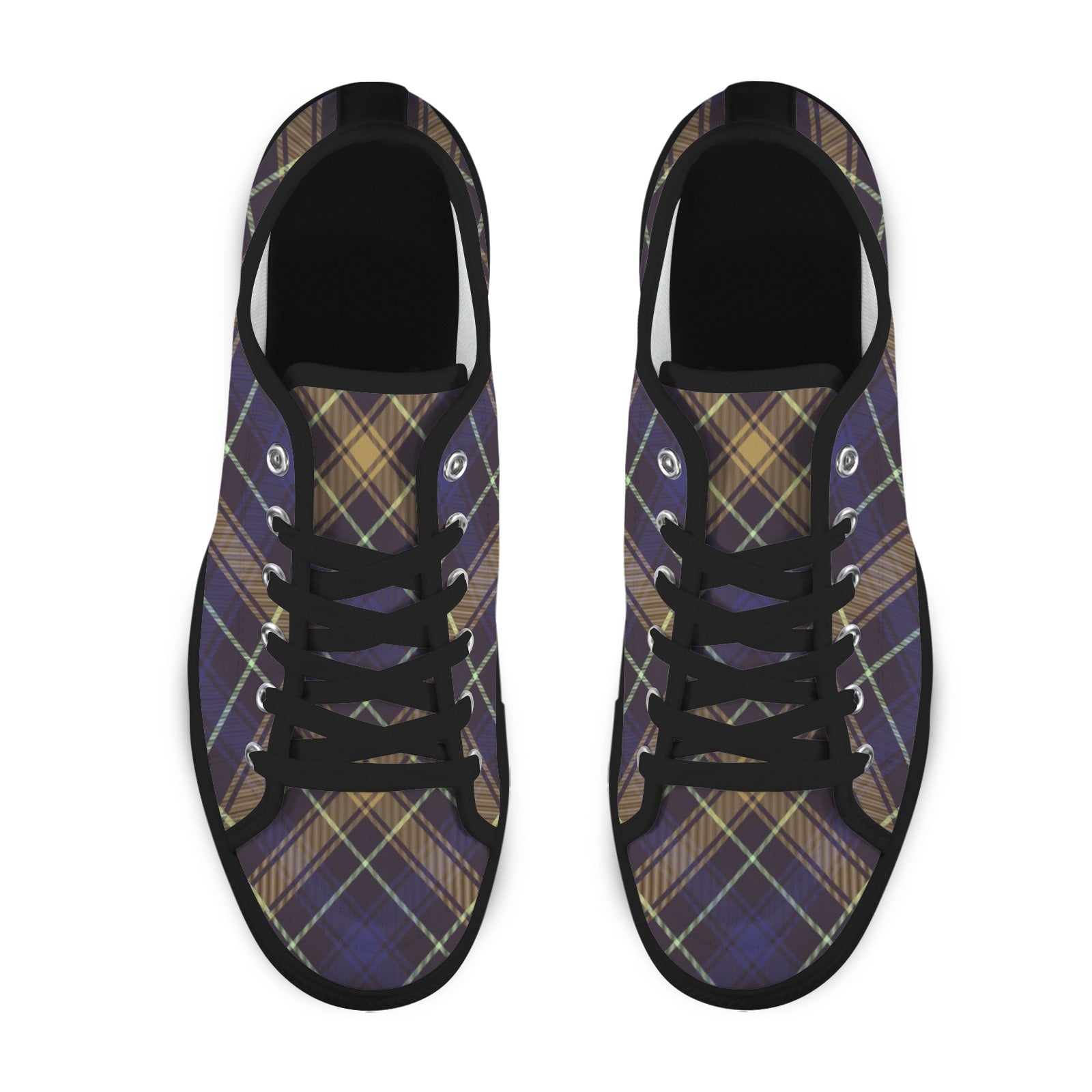 Dark Blue Plaid Low Top Canvas Sneakers for Women - Image 2