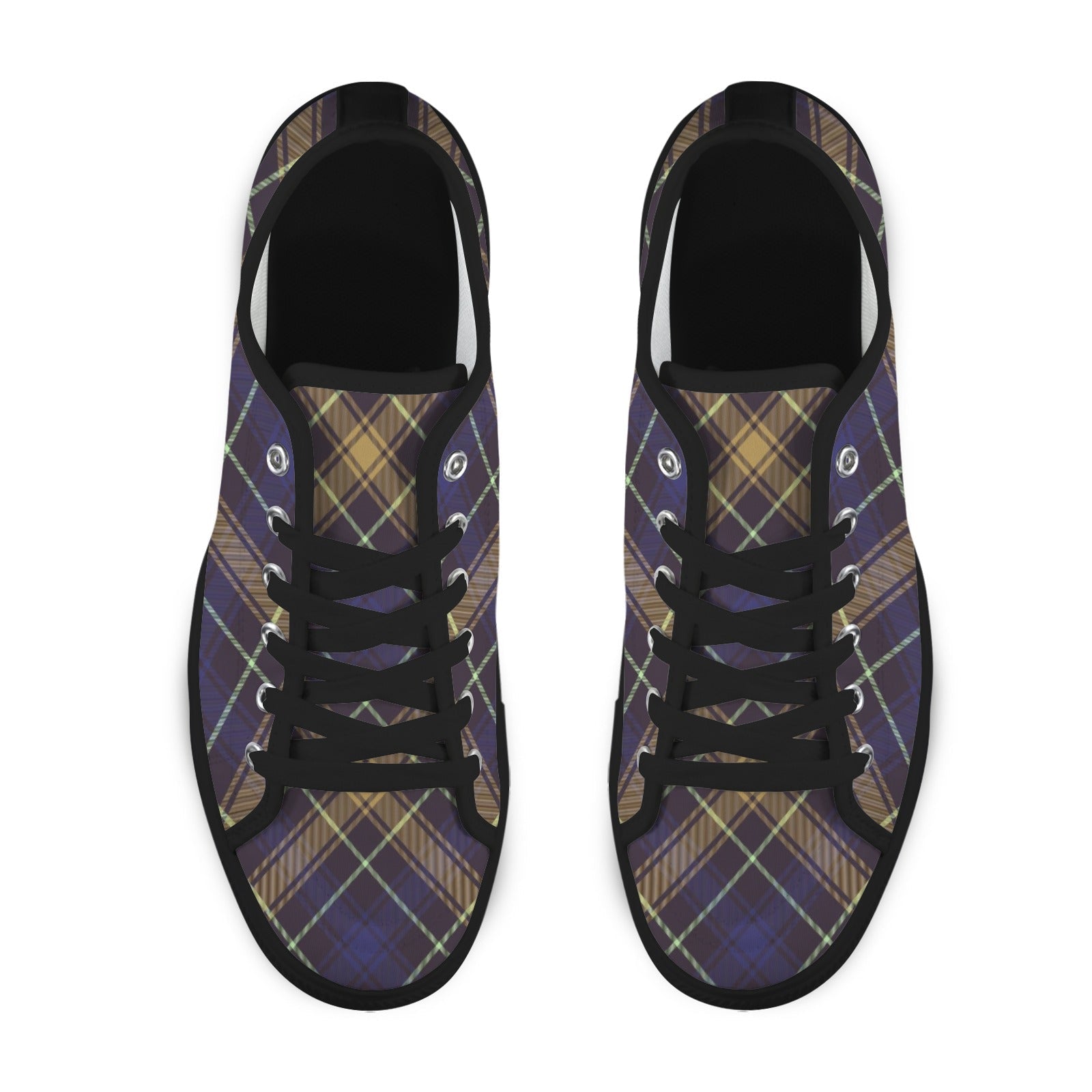 Dark Blue Plaid Low Top Canvas Sneakers for Women - Image 2