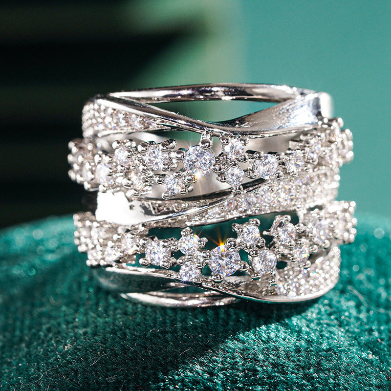 Geometric Cubic Zirconia Statement Ring in Platinum Plated Copper