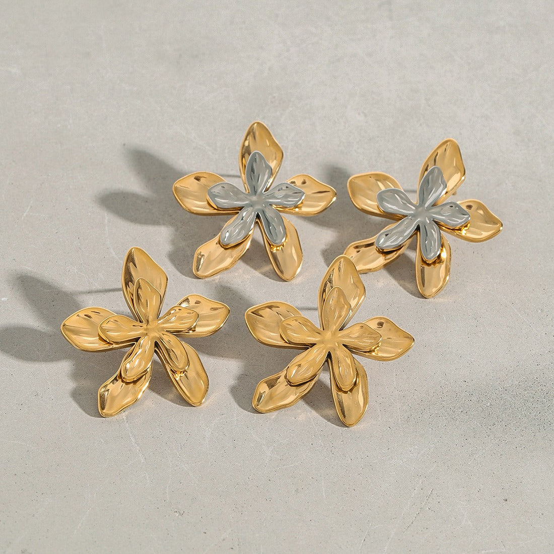 18K Gold Flower Earrings - Mixed Metal Floral Jewelry