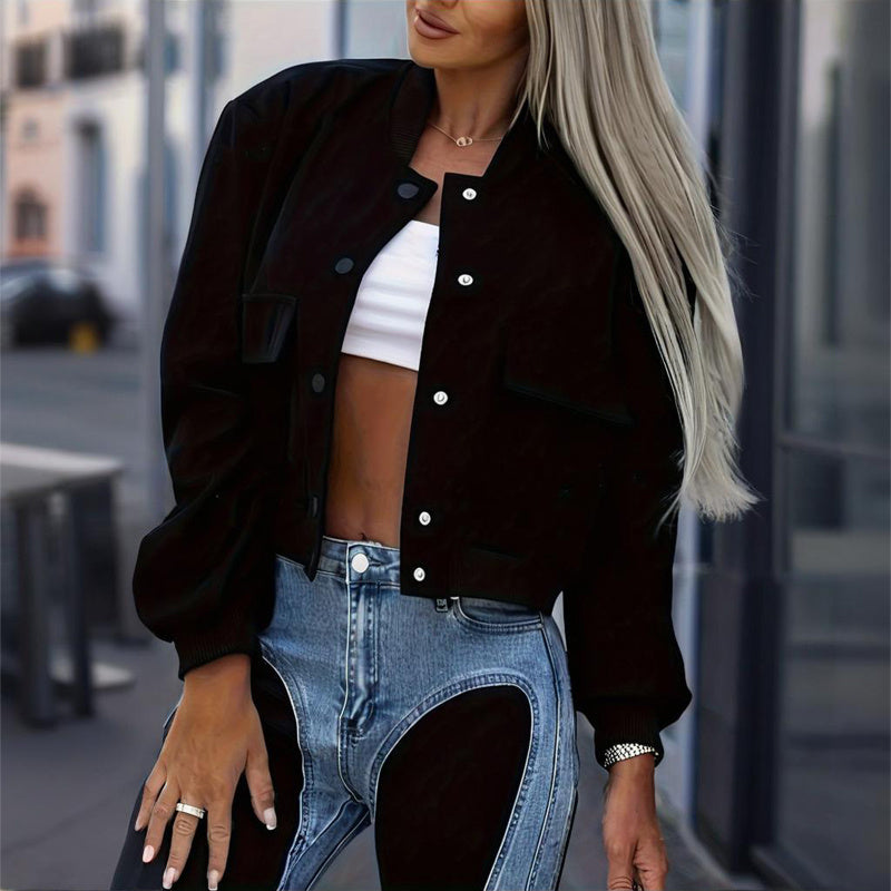 Women's Long Sleeve Baseball Jacket with Button Front