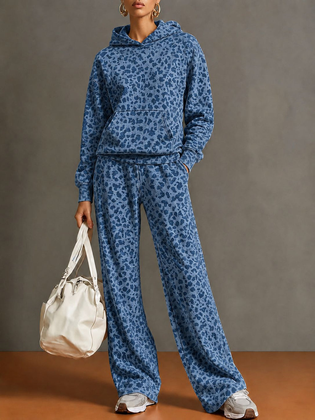 Women's Leopard Print Hoodie & Wide-Leg Pants Two-Piece Set