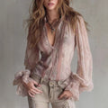 Women's Paisley Print Lace Flared Sleeve Blouse - Image 2