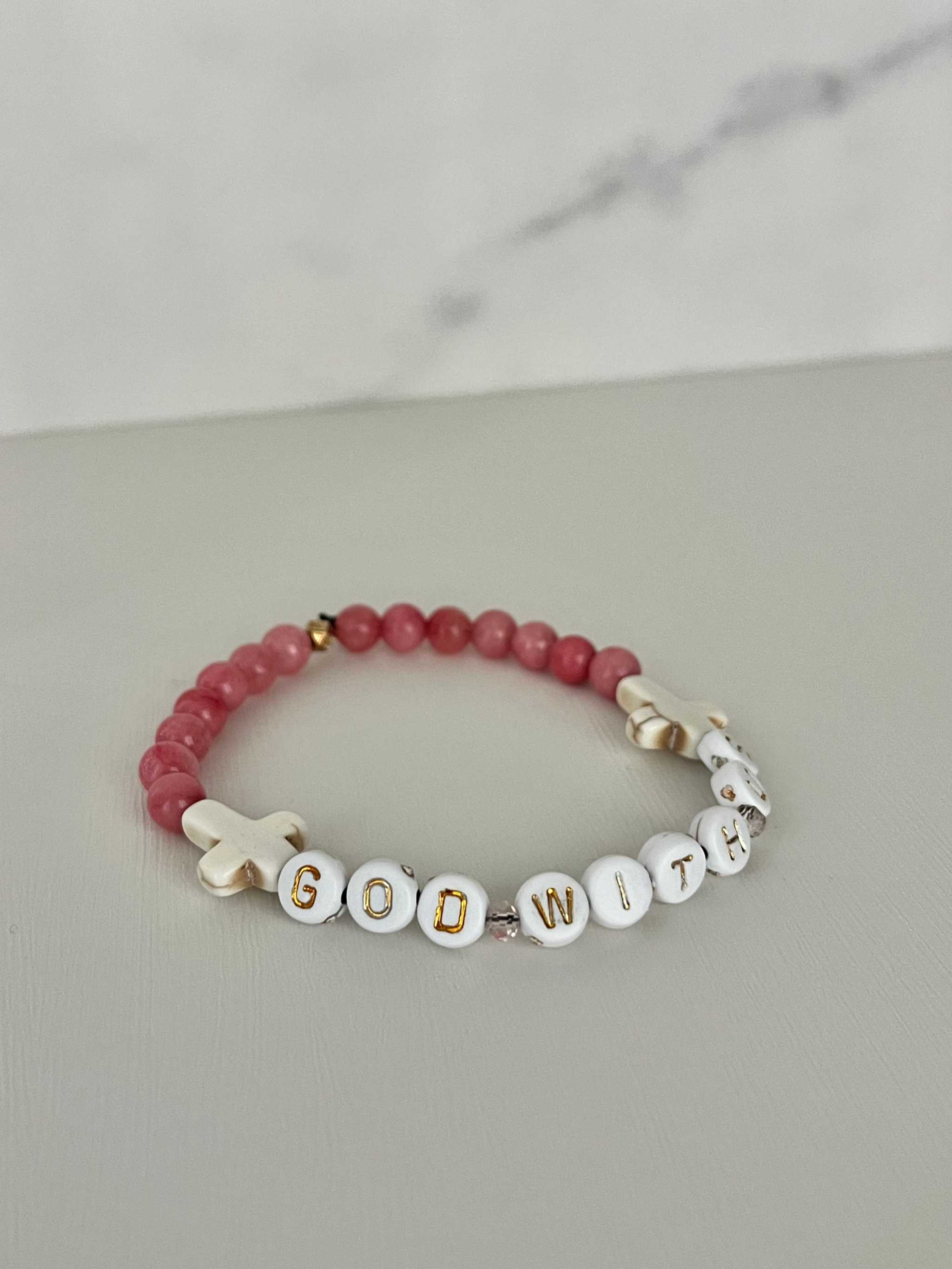 Pink Marble God With Us Bracelet - Faith-Inspired Jewelry