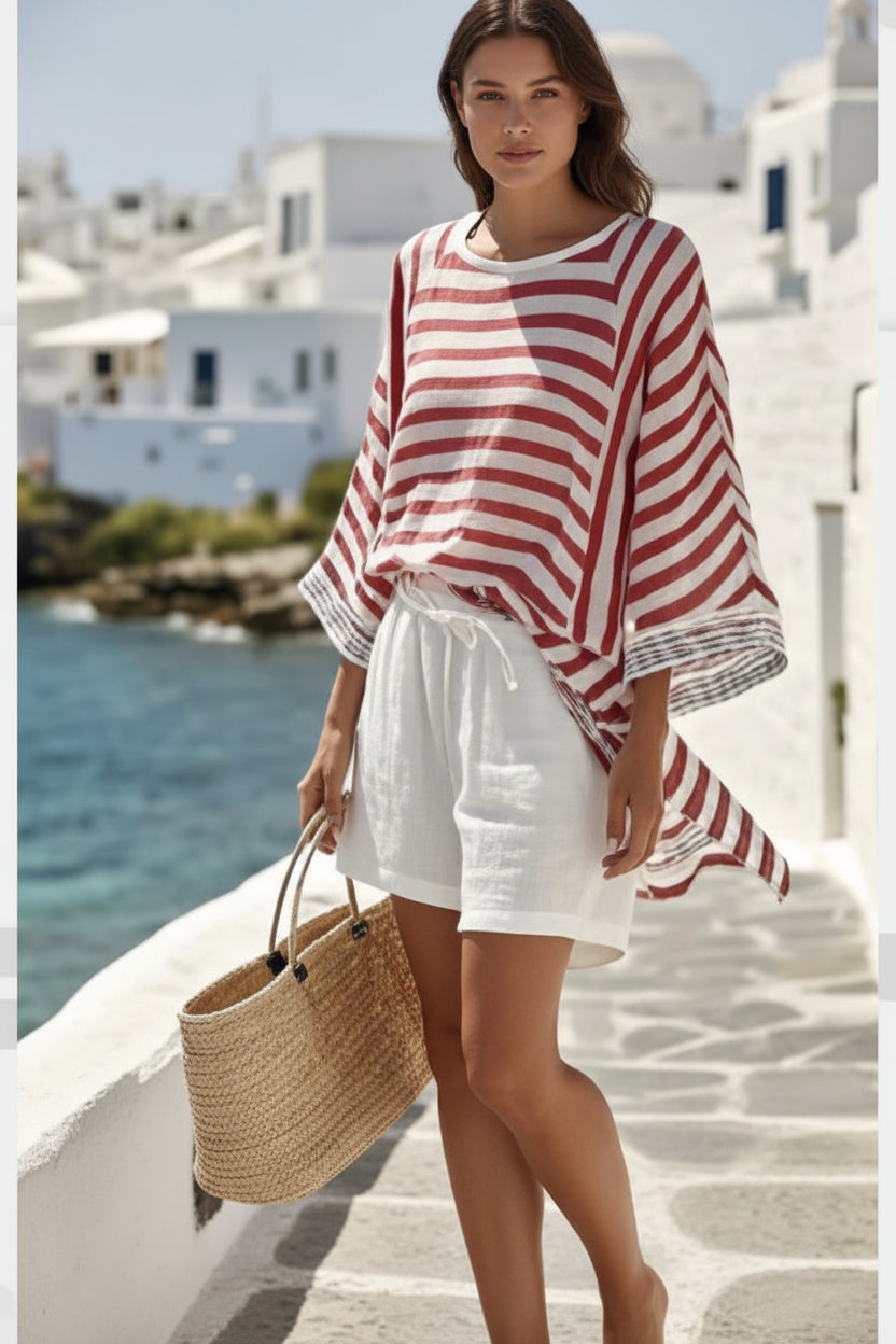 Women Striped Ramie Bamboo Two Piece Set Relaxed Breathable - Image 2