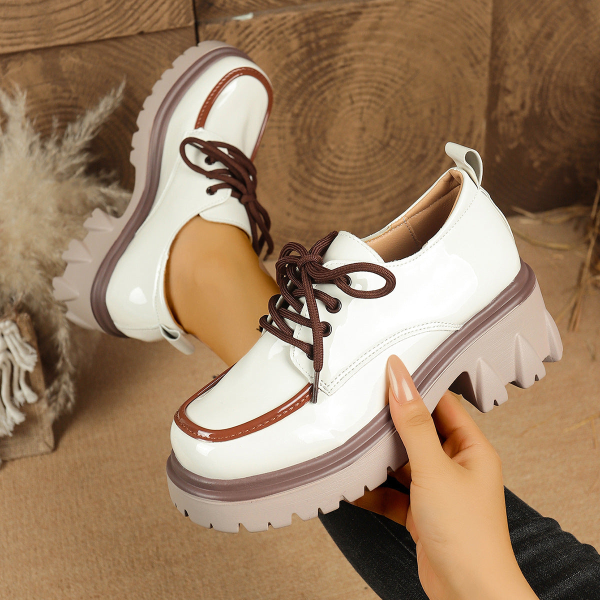 Women's Lace-Up Chunky Heel Shoes, Vintage Round Toe Pumps