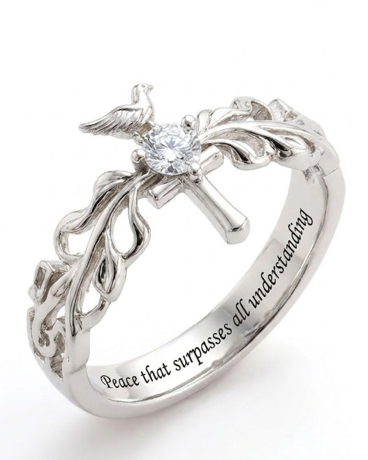 Geometric Zircon-Studded Silver Ring for Women Light-Luxury