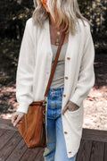 White Fuzzy Buttoned Front Midi Cardigan