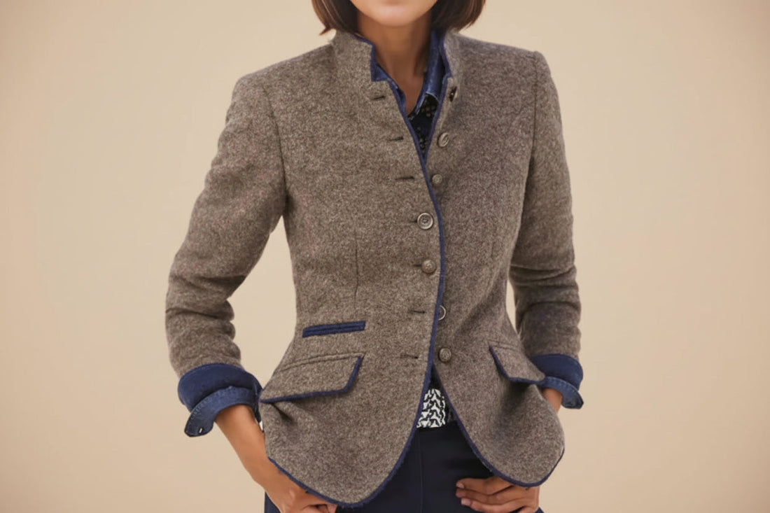 Women’s Color-Block Woolen Blazer Jacket with Multi-Button Front - Image 6
