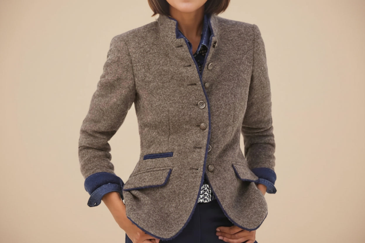 Women’s Color-Block Woolen Blazer Jacket with Multi-Button Front - Image 6