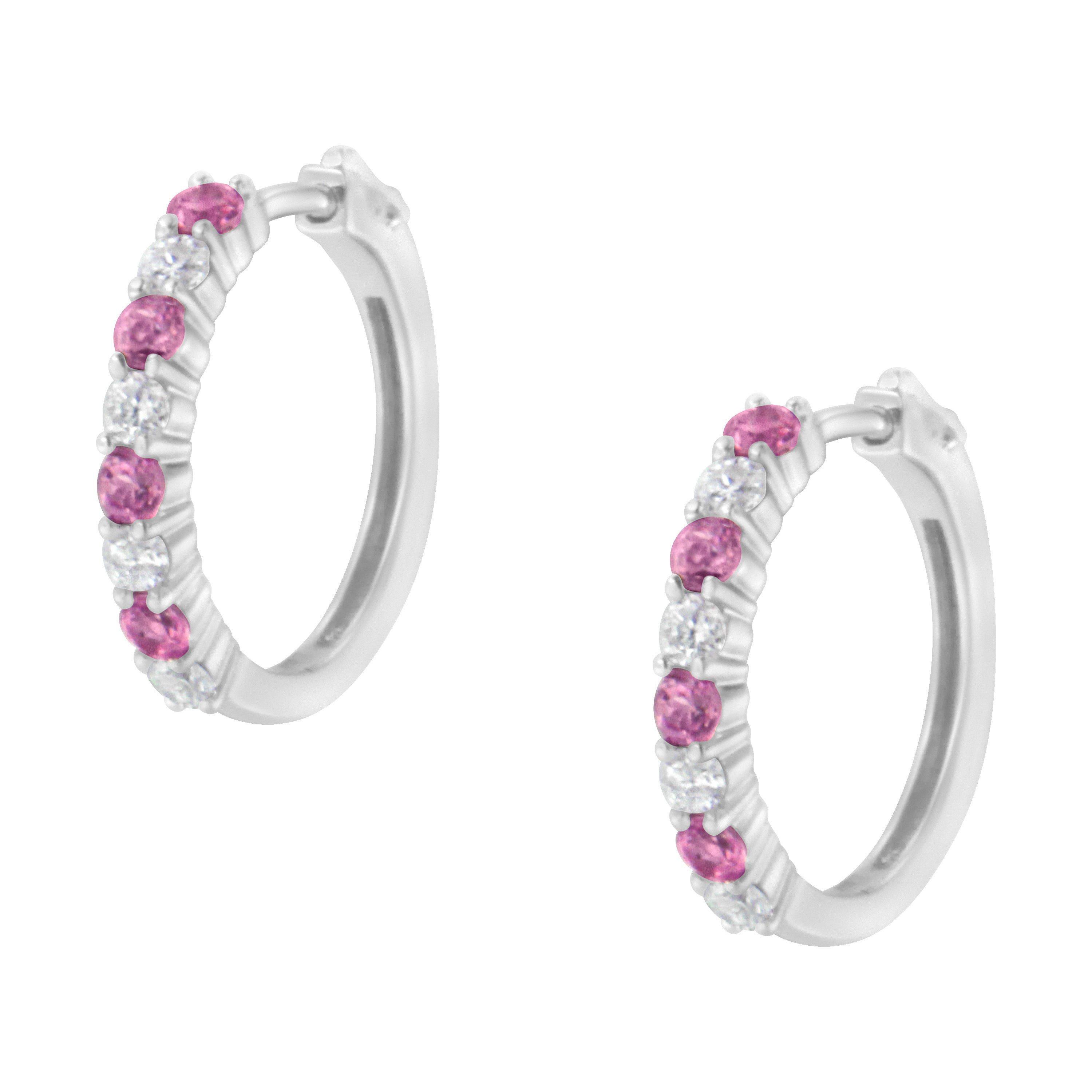 10K White Gold, Â½ Cttw Diamond, & Â½ Cttw Lab-Grown Blue Sapphire Leverback Hoop Earrings (H-I Color, I1-I2 Clarity)