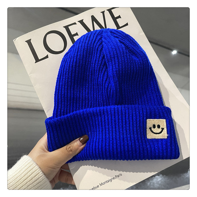 Women’s Knitted Smiley Face Beanie - Warm Winter Cuffed Hat - Image 6