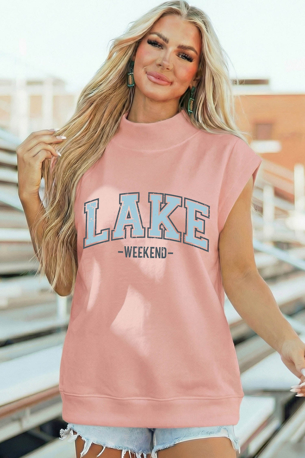 Nevaeh High Short Sleeve Top in Pink and Light-Blue