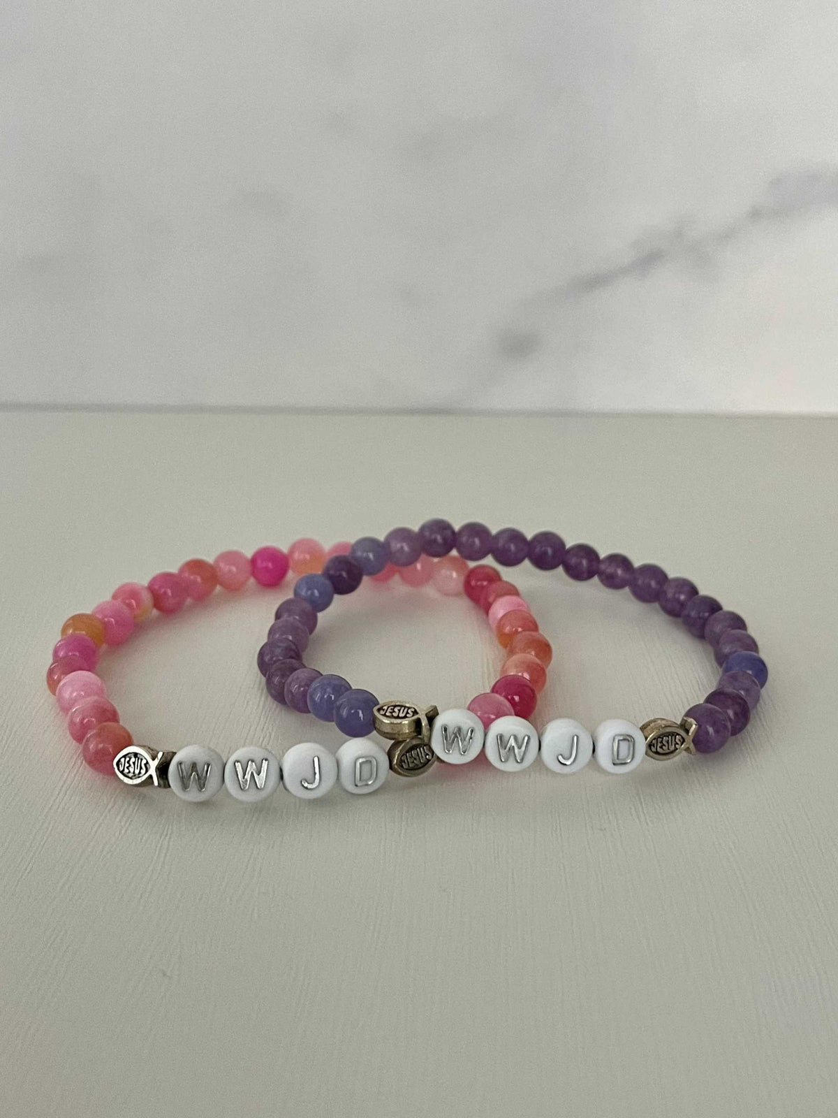 WWJD Faith Bead Bracelet Glass Pearl and Natural Stone
