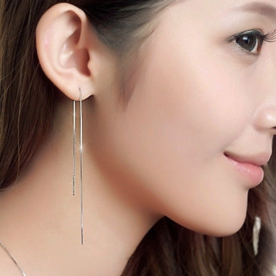 Long simple tassel silver earrings