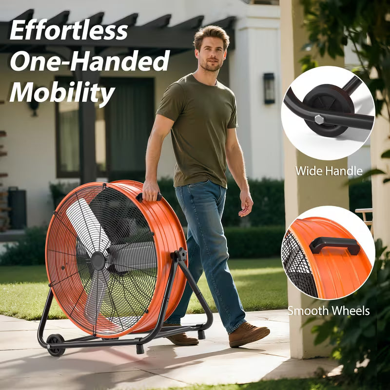 3-Speed Floor Drum Fan for Garage and Office