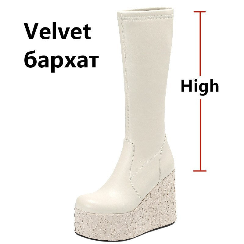 Women's Black Ankle Boots with High Platform Wedge Heels