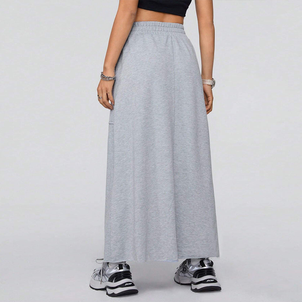 Women's Classic Grey Harajuku Casual Loose Maxi Skirt - Image 3