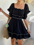 Women’s French Style Square Neck Dress with Ruffled Short Sleeves - Image 6