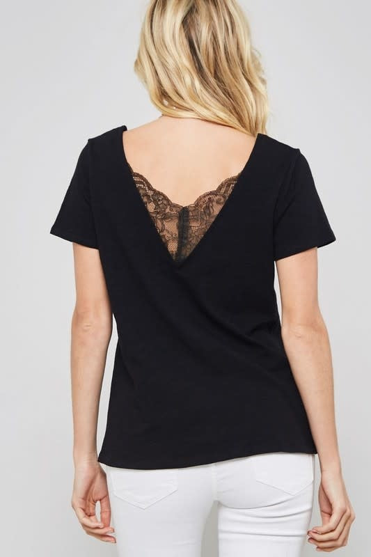 Lace-Trimmed Burnout V-Back Tee Women's Casual Cotton Top