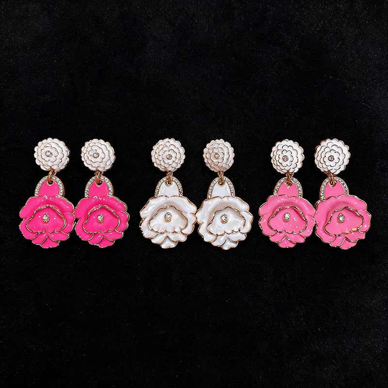 Women Exaggerated Heavy Craft Rose Flower Dangle Earrings,Niche Design Light Luxury Elegant Versatile Fashion Statement Jewelry For Daily Party Occasion
