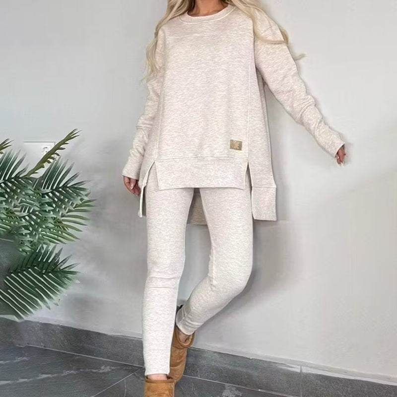 Women's 2-Piece Side-Slit Sweatshirt and High-Waist Legging Set - Image 4