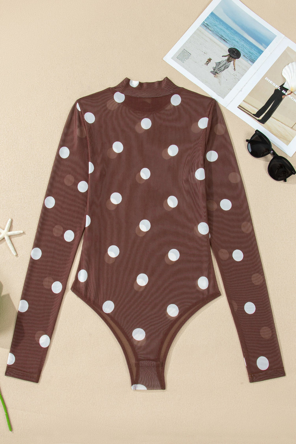 Vintage Polka Dot Mesh Long Sleeve Bodysuit