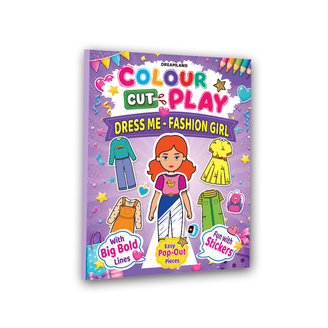 Colour Cut Play Dress Me Fashion Girls activity book with stickers and pop-out pieces for kids