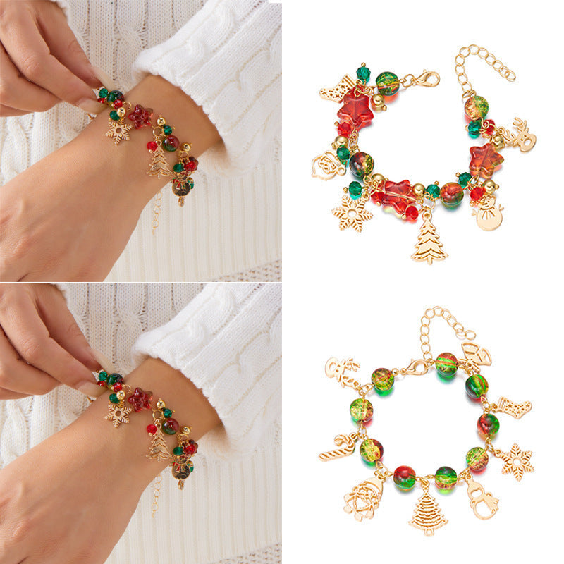 European And American Christmas Ornaments Cartoon Christmas Tree Santa Claus Snowflake Pendant Bracelet Christmas Atmosphere Bracelet