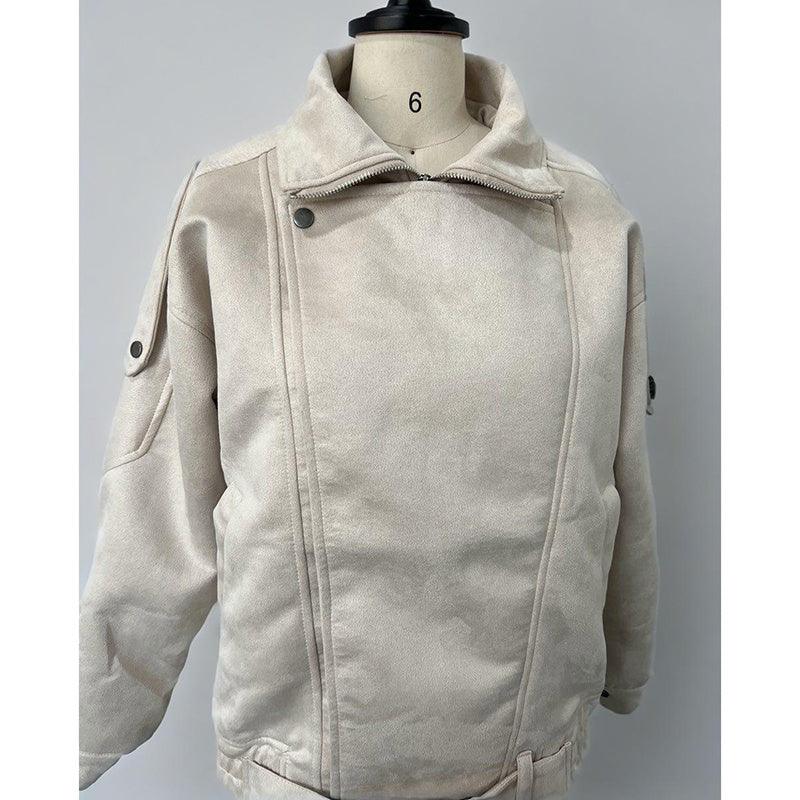 Women's Casual Suede Zip Up Jacket Fall Outerwear - Image 3