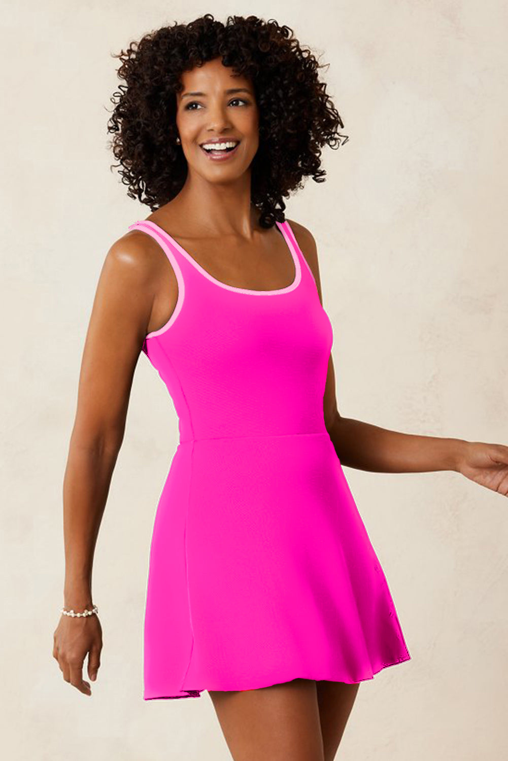 Rose Red Contrast Trim Active Swim Dress with Shorts