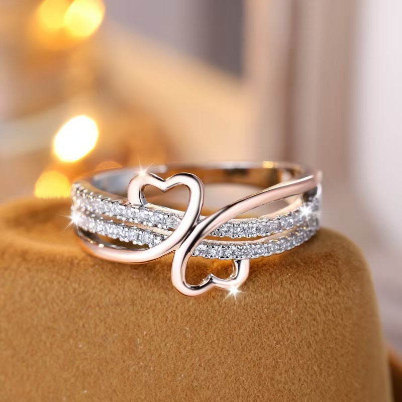 Two-tone Heart Ring With Zircon Inlay Minimalist Heart Design