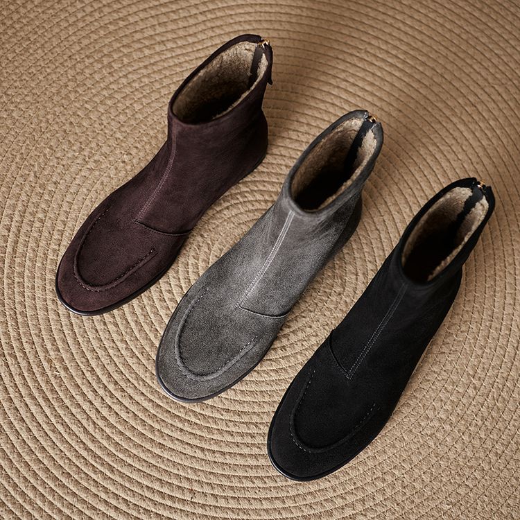 Women's Fleece-Lined Ankle Boots Round Toe Winter Comfort Shoes - Image 4