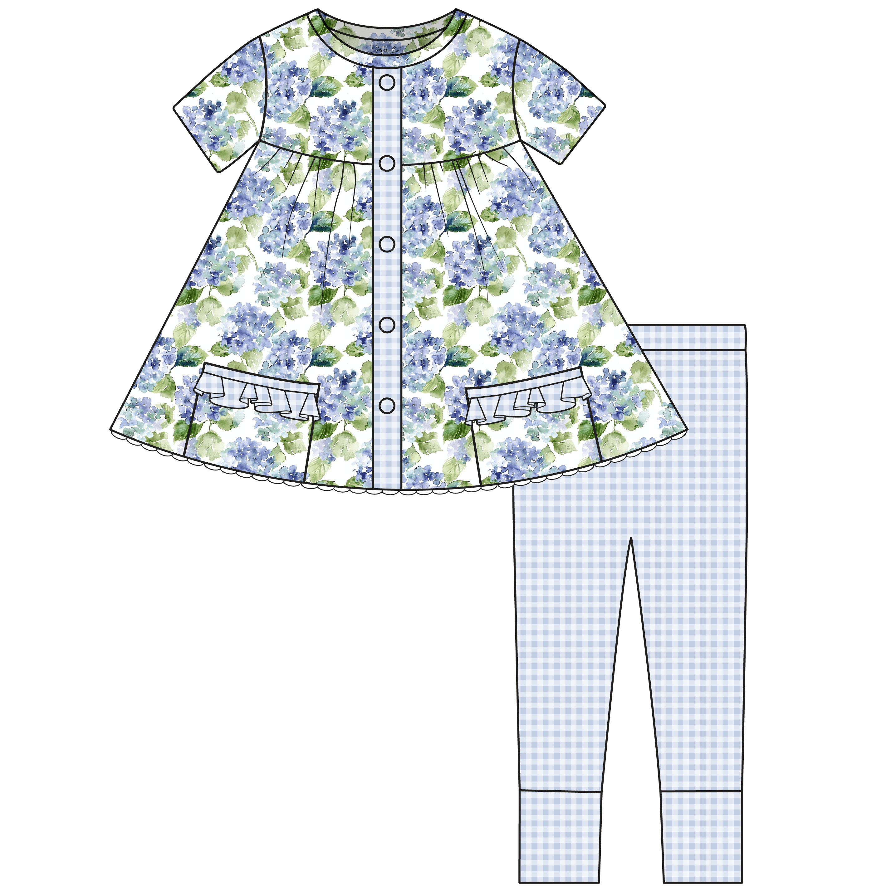 Charleston Hydrangea Bamboo Short Sleeve Tunic + Legging Set