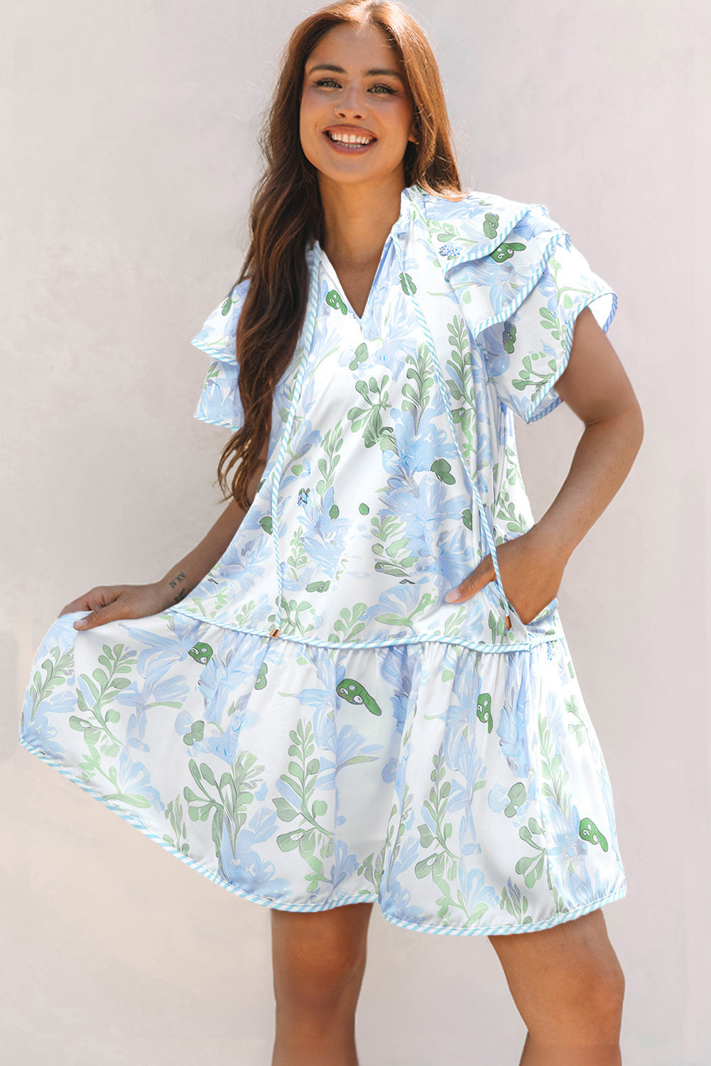 Madalyn Floral Contrast Edge Layered Short Sleeve Mini Dress