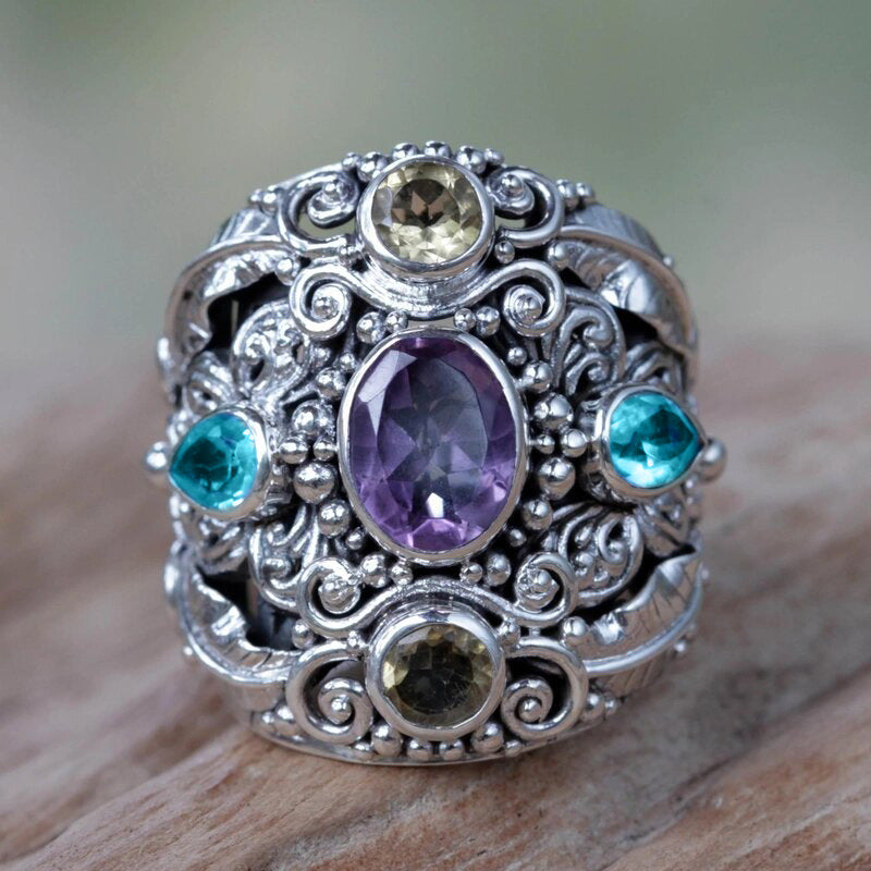 Cao Shi Ethnic Style Vintage Retro Ring For Women, Exaggerated Leaf Texture Jewelry, Popular On Amazon In Europe And America