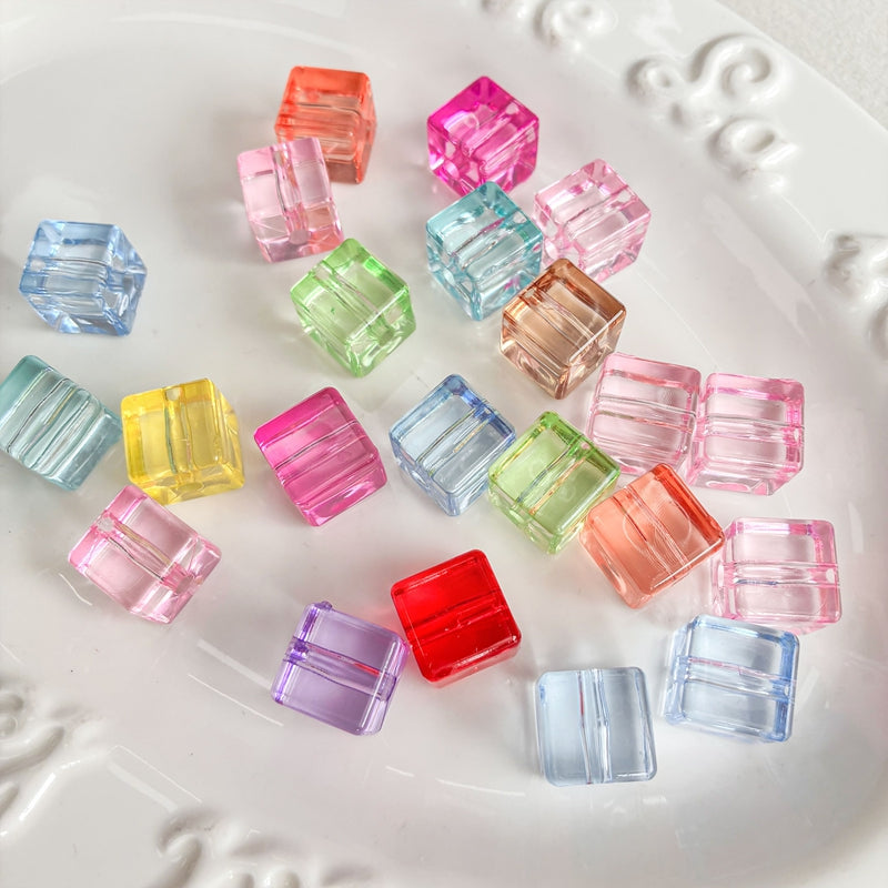 Flat Clear Acrylic Cube Beads, Framed Jelly Square Charms With Vertical Hole For DIY Jewelry Making, Bracelets, Necklaces & Keychains, Mixed Candy Colors