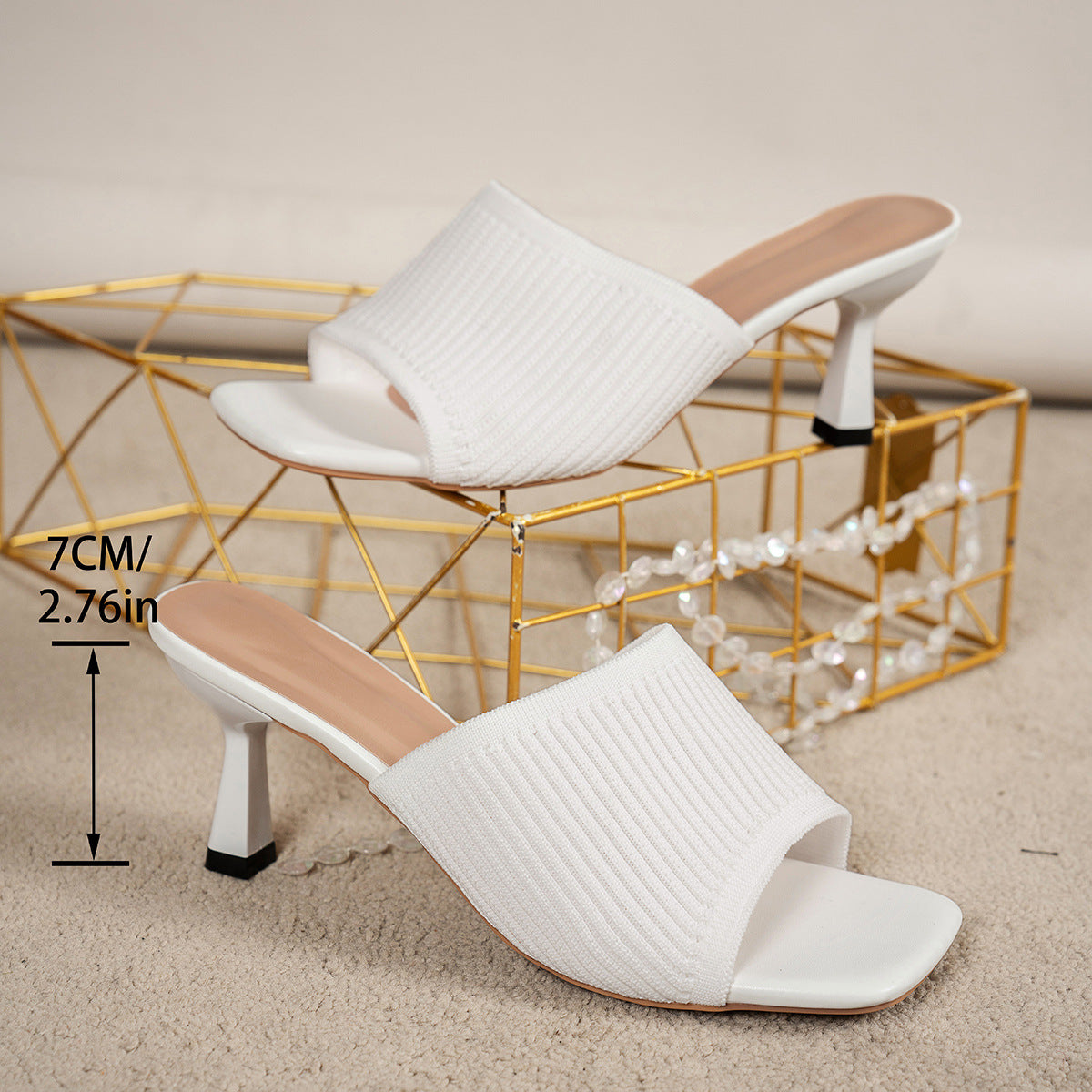 Women's Square Toe Chunky Heel Slide Sandals – Mesh Summer Heels
